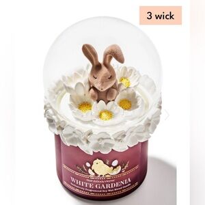 BBW White Gardenia 3-Wick Candle with Bunny Topper | easter rabbit daisies